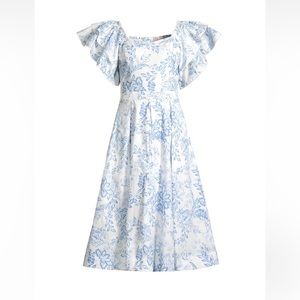 NWT NEVER WORN Rachel Parcell Ruffle Sleeve Midi Dress - Blue Floral